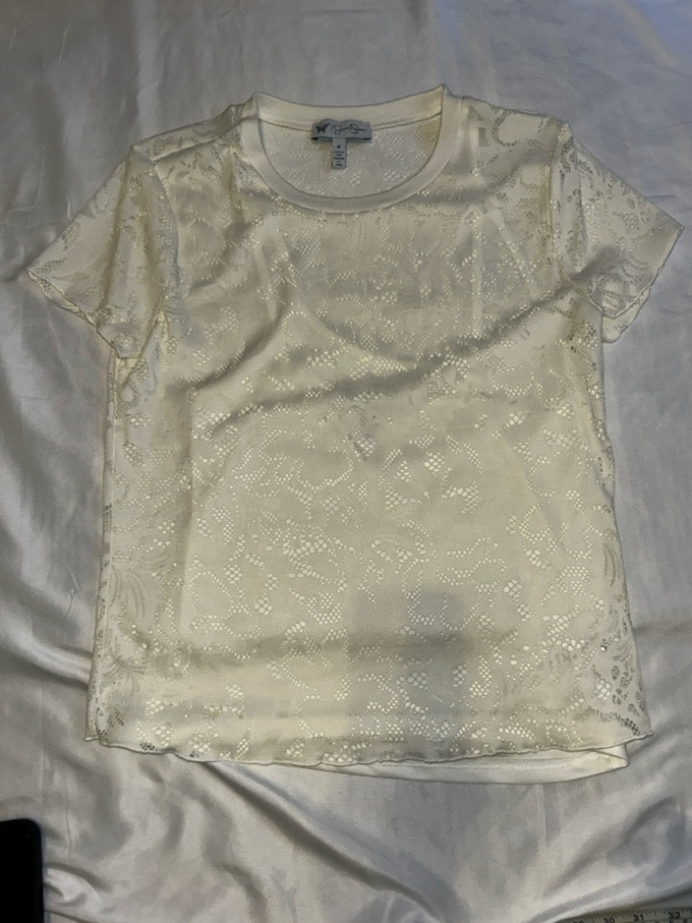 Jessica Simpson Cream Short Sleeve Lace Overlay Tee